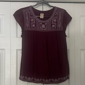 Faded Glory Dark Purple Embroidered Blouse